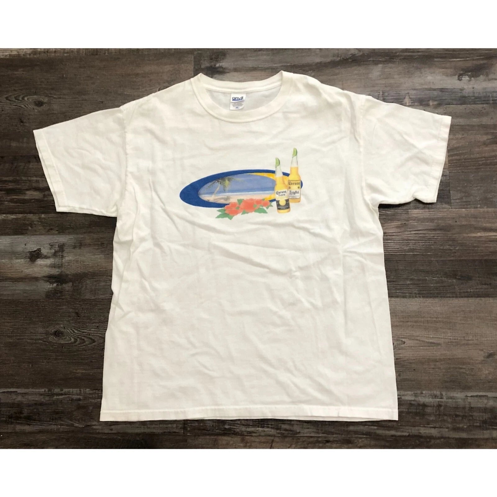 Corona Extra Mens XL White Beach Scene Tee T Shirt