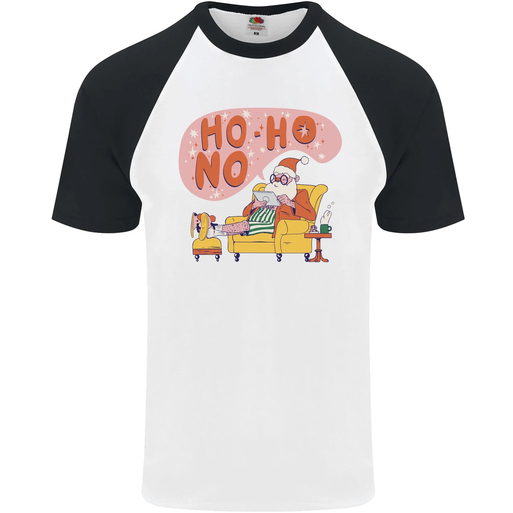 HO HO No Funny Lazy Christmas Bah Humbug Xmas Mens S/S Baseball T-Shirt