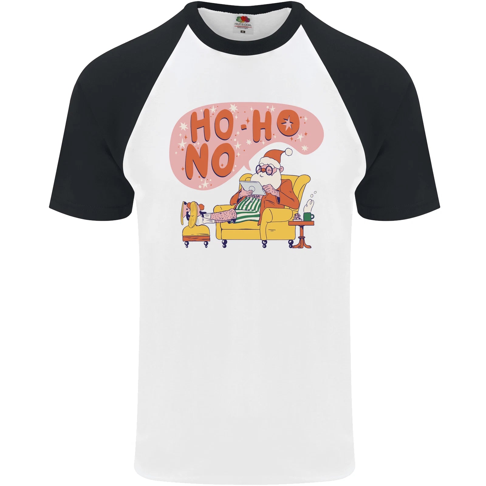 HO HO No Funny Lazy Christmas Bah Humbug Xmas Mens S/S Baseball T-Shirt