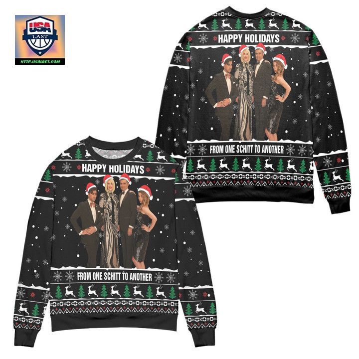 Schitts Creek Happy Holiday From One Schitt To Another Pine Tree And Snowflake Pattern Ugly Christmas Sweater