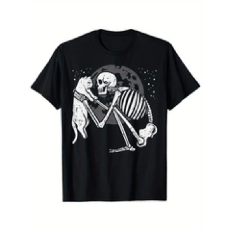 skeleton cat   cute goth halloween men women boys girls t shirt suitable for mens womens outdoor t shirt 100 cotton s...