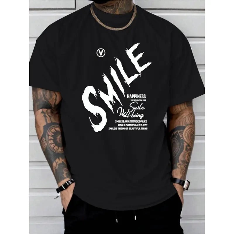 smile print tee shirt, Tees for Men, Casual Short Sleeve T-shirt for summer Made in USA Hoodie, Sweatshirt