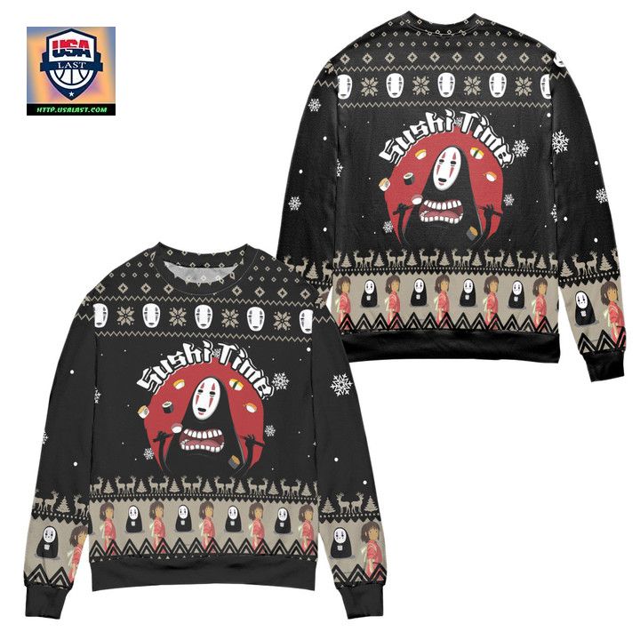 Spirited Away Kaonashi Sushi Time Ugly Christmas Sweater Black