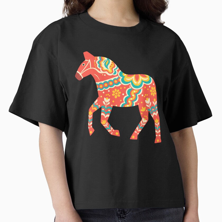 Orange Swirl Dala Horse – Scandinavian Folk Art Fusion by heidiannemorris © by FOLK ART FUSION by heidiannemorris