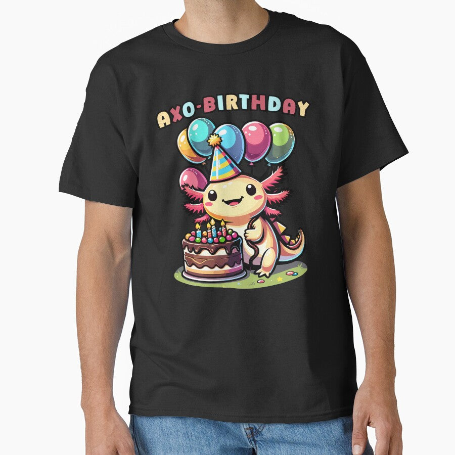 Axolotl birthday party with ballons And cake - Cute Kawaii mexican walking fish birthday celebration pun by ColorAlotl