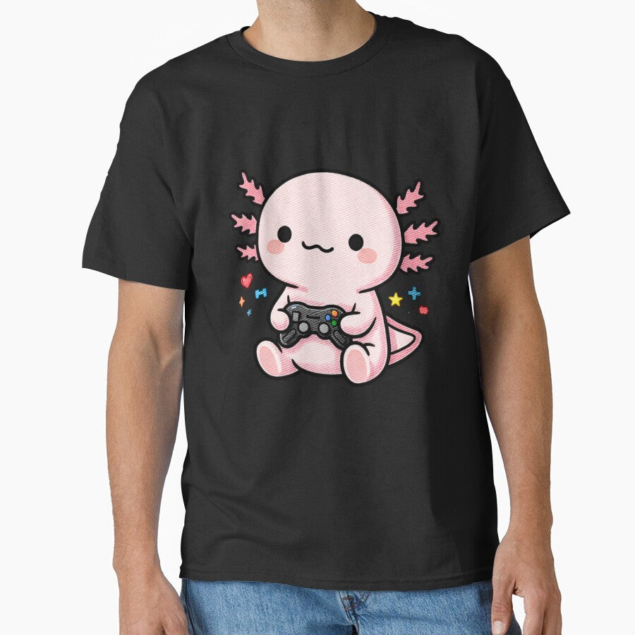 Gamer Axolotl – Cute Kawaii Gaming Axolotl with Controller Embroidery Style by ColorSplash123