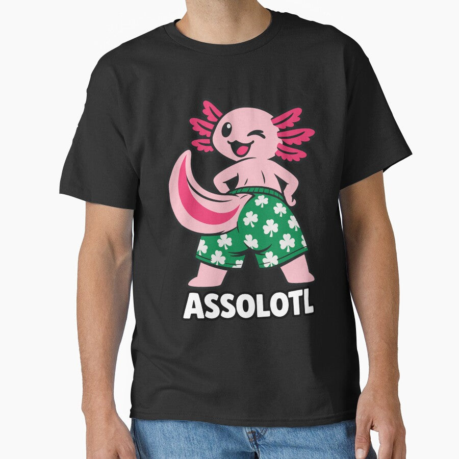 Axolotl Winking — Retro Clover Shorts and Cheeky Mascot Design by NaturEdeN