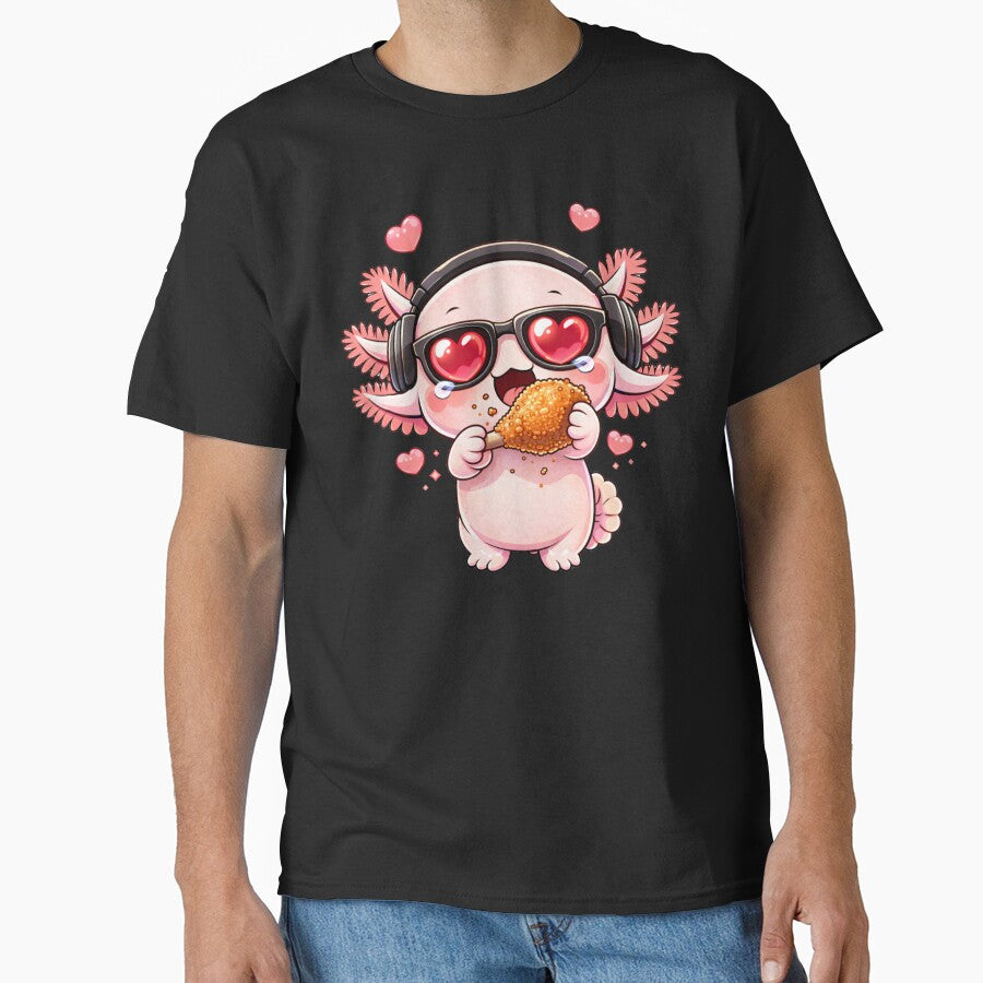 Fried Chicken Addict Axolotl – Cute Kawaii Axolotl Eating Fried Chicken Chibi Anime Design by ColorSplash123
