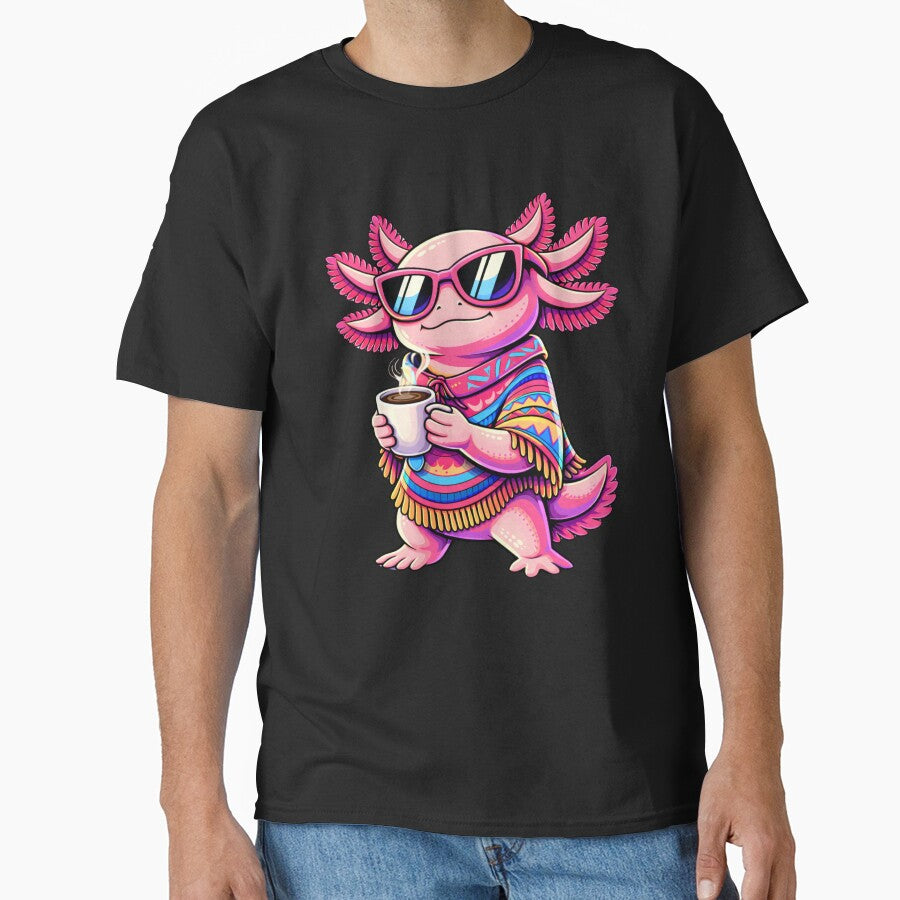 Cute Cool Axolotl with Coffee – Cozy Pop Art Animal Illustration by ColorSplash123