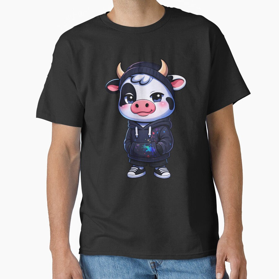 Night City Cow – Cute Kawaii Cow Cartoon | Chill Aesthetic Design by ColorSplash123