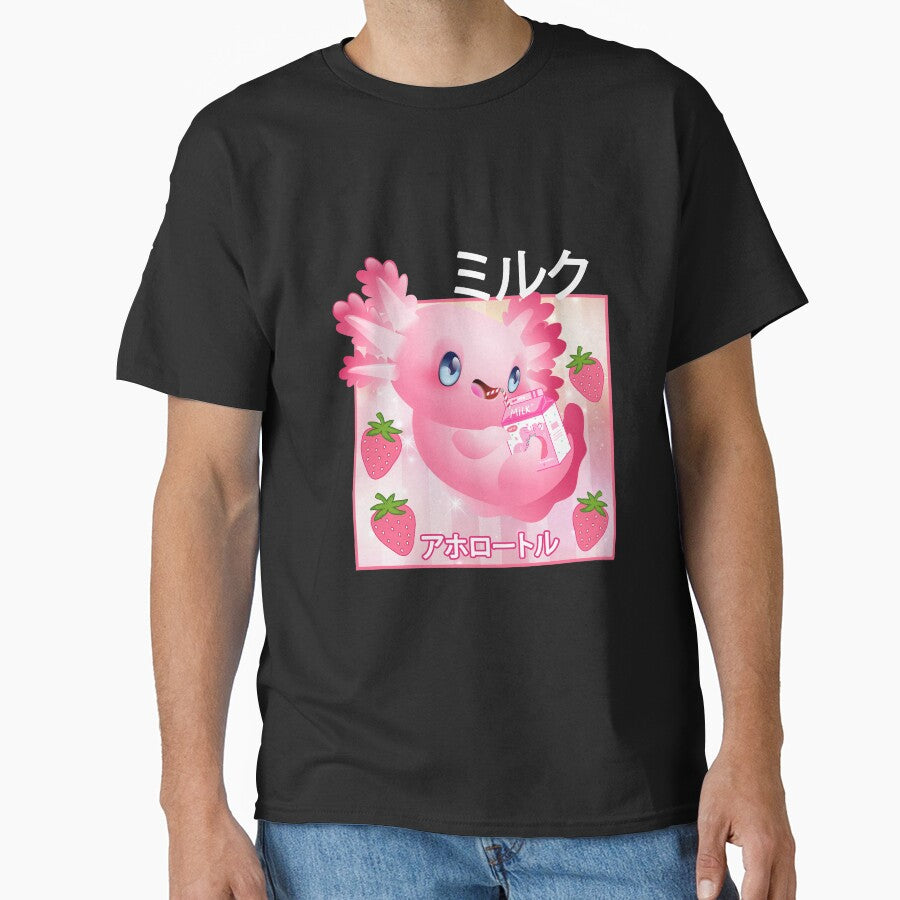 Awesome Kawaii Axolotl Strawberry Milk Shake Japanese Anime by mteehut