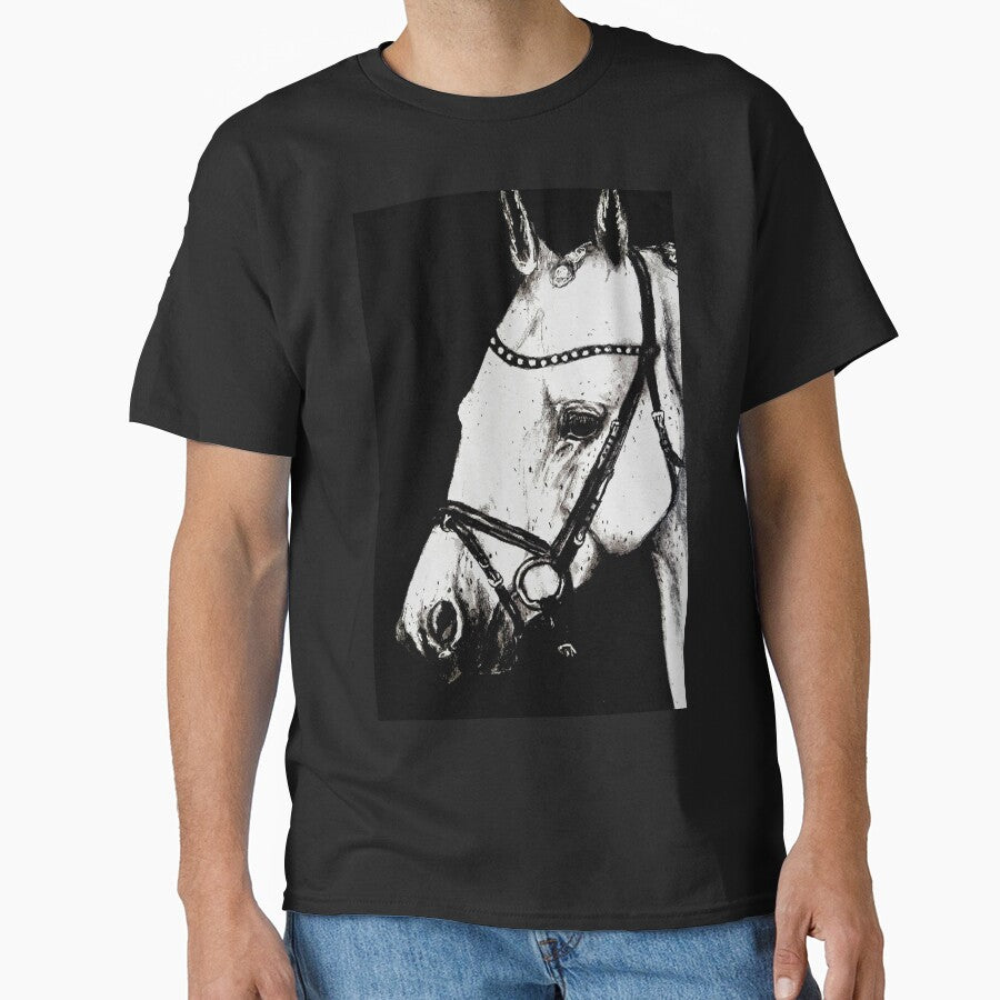 Grey horse portrait charcoal drawing by horseaddicted