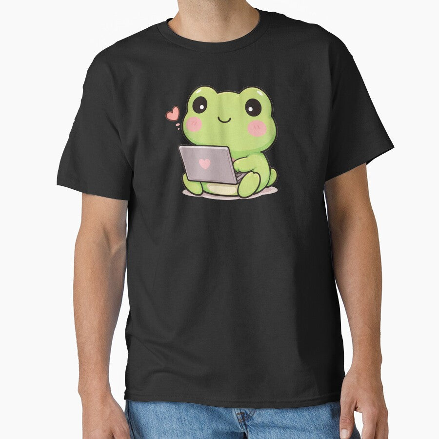 Cute working laptop frog by franky-and-art