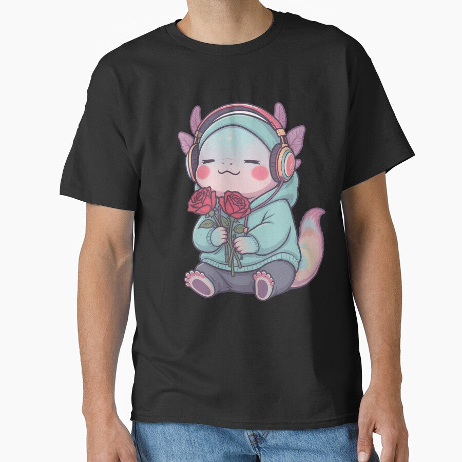 Chill Axolotl with Headphones and Roses – Lo-Fi Romantic Illustration by ColorSplash123