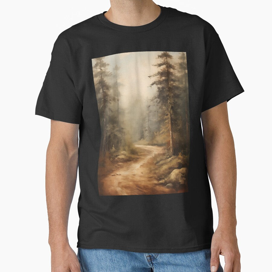 Deep in the forest, woodland path surrounded by trees brush stroke painting by NBSStore