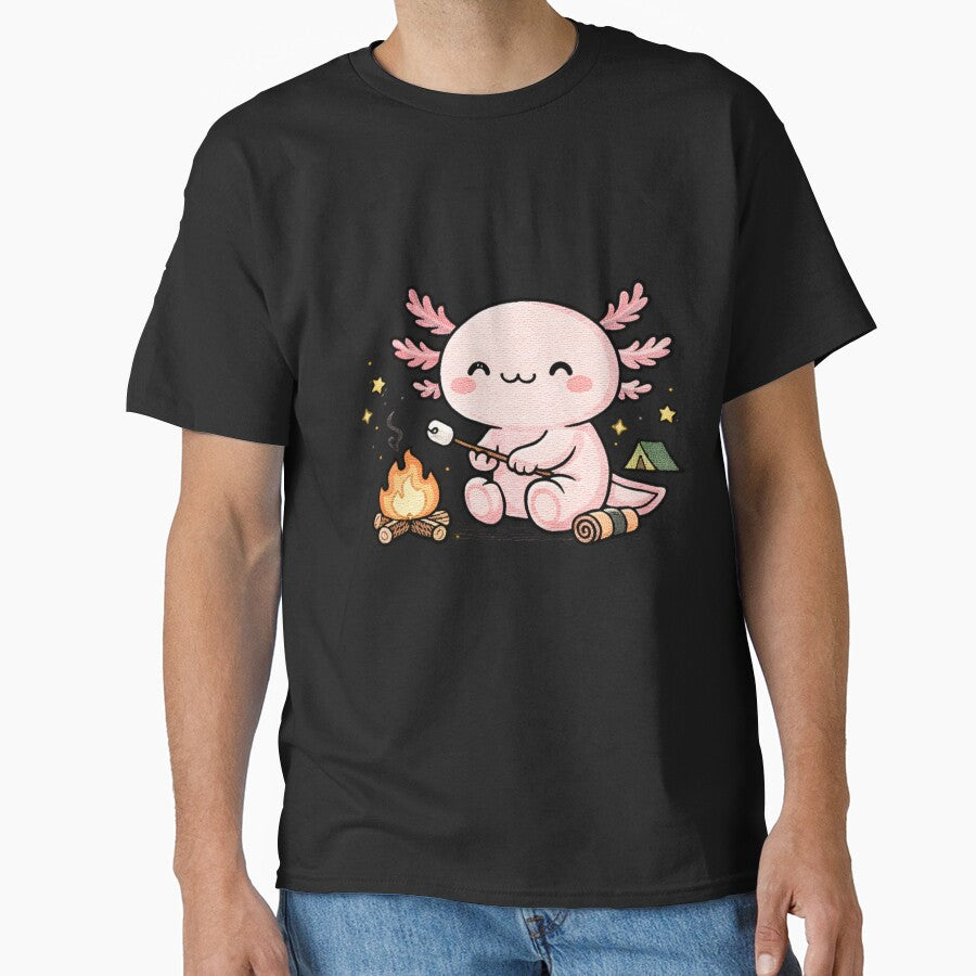 Camping Axolotl – Cute Kawaii Campfire Axolotl Embroidery Style by ColorSplash123