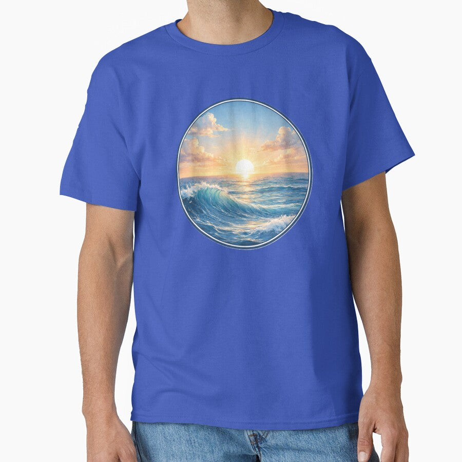 Ocean Sunrise Horizon – Blue Circle Coastal Art Design by TheJoyfulPen