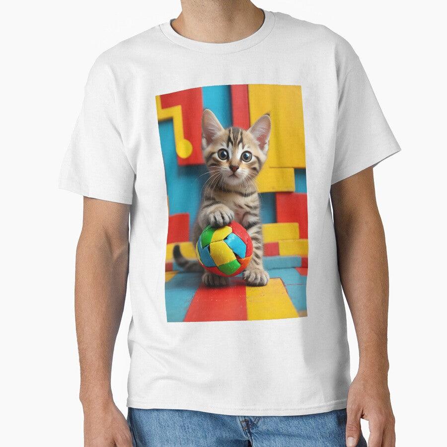 Soccer kitty, small cat with soccer ball on a colorful background standing out by FaceArt treasures