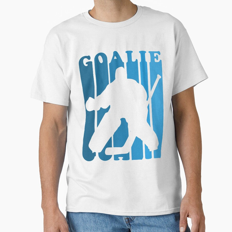 Retro 1980's Style Hockey Goalie Silhouette T-Shirt Goalie Hockey Sport by arcadetoystore