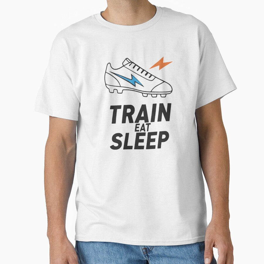 A football boot with the powerful motto Train Eat Sleep. by Rebel-Youth