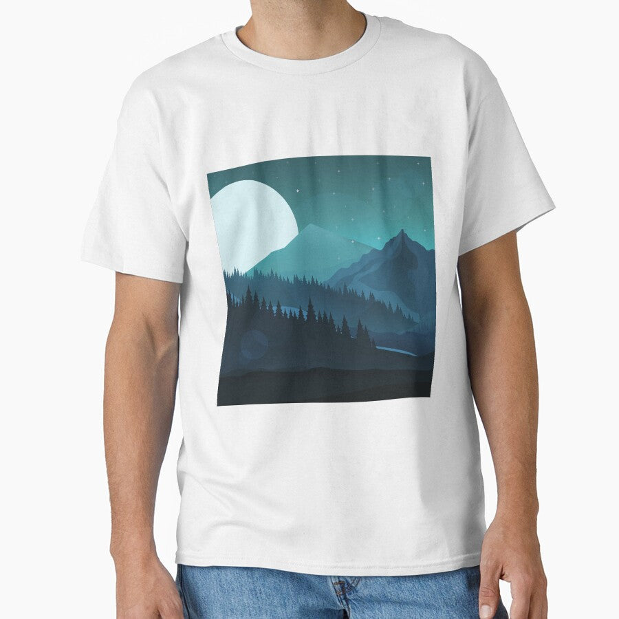 Nature Mountain Forest Full Moon Blue Night Scenery by IamTrending