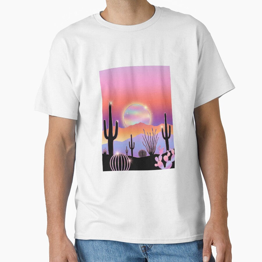 Holographic Desert Sunset Rainbow Iridescent Cactus Saguaro Magical Vaporwave Art by Maxbevier