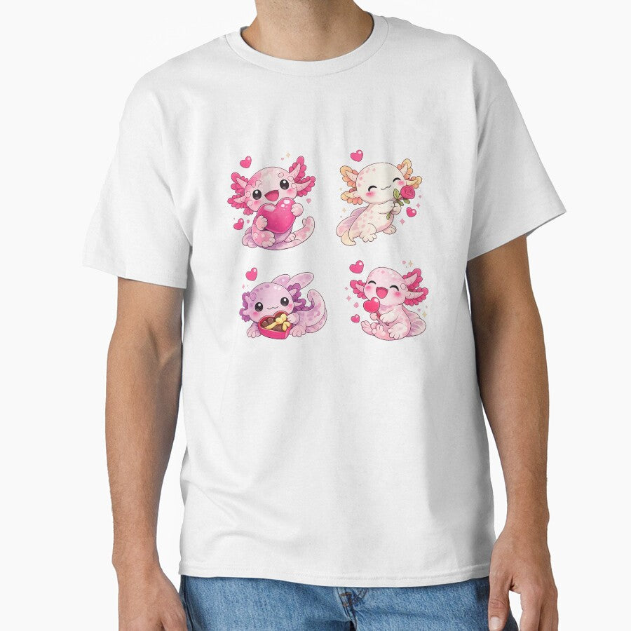 Cute Axolotl Valentine Love Set – Kawaii Pink Axolotl Illustration by RetroPop23