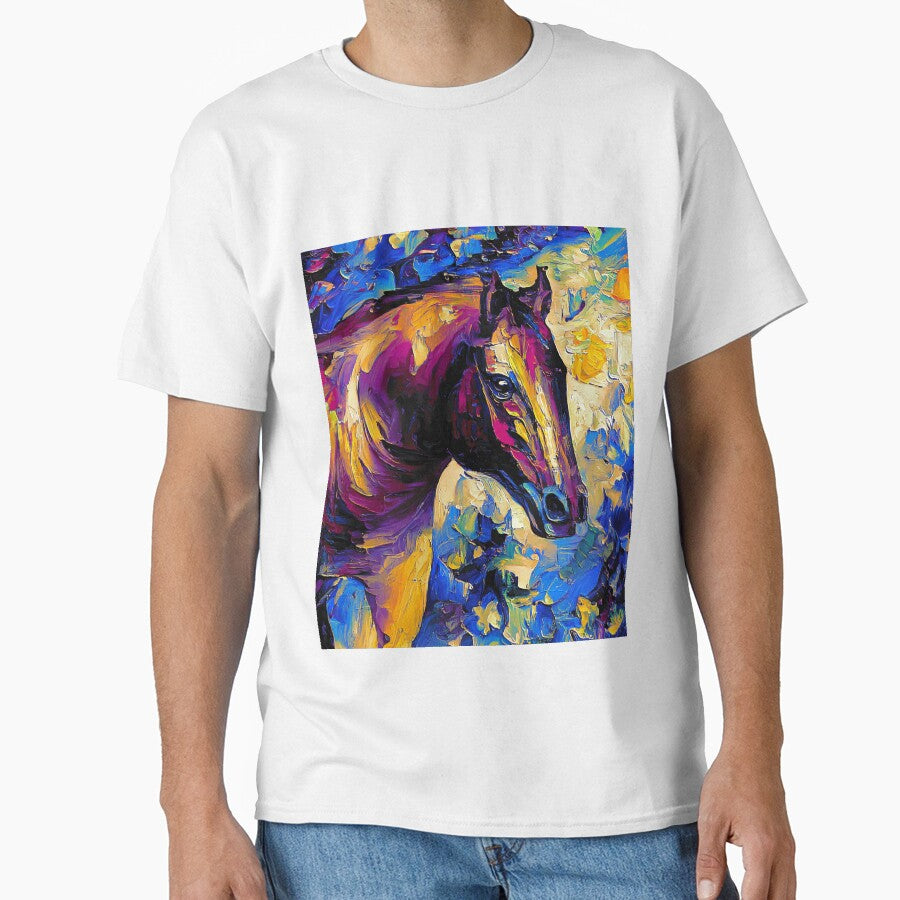 Horse portrait – blue, orange, and violet palette knife oil texture by NickoPrints