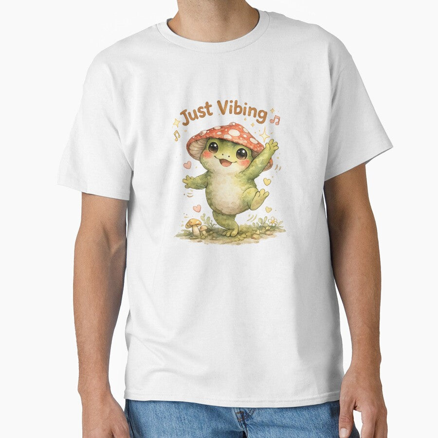 Just Vibing Frog – Cute Dancing Frog Cottagecore Watercolor Illustration by Nusha Creations