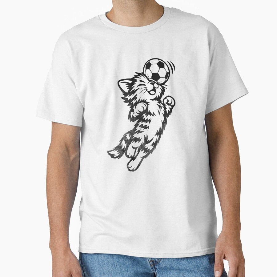 Soccer Cat Heading Ball Minimalist Cat Football Line Art Design by BernoNickel