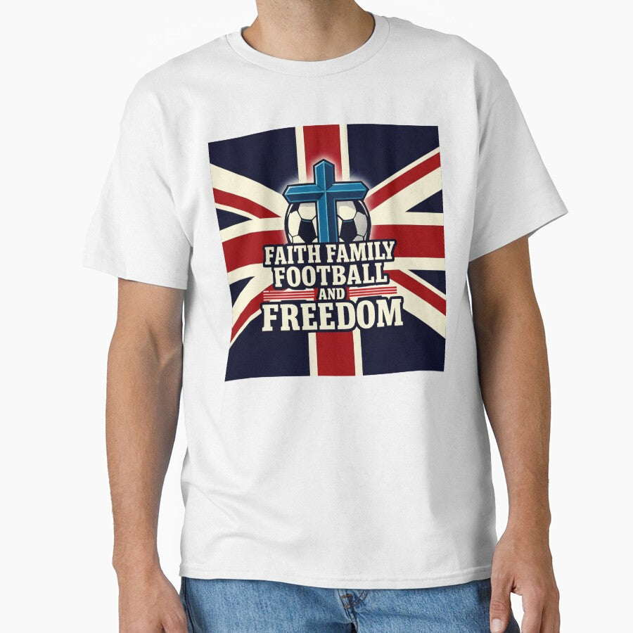 Faith Family Football & Freedom British Union Jack Soccer Cross Design by AnTartstudios