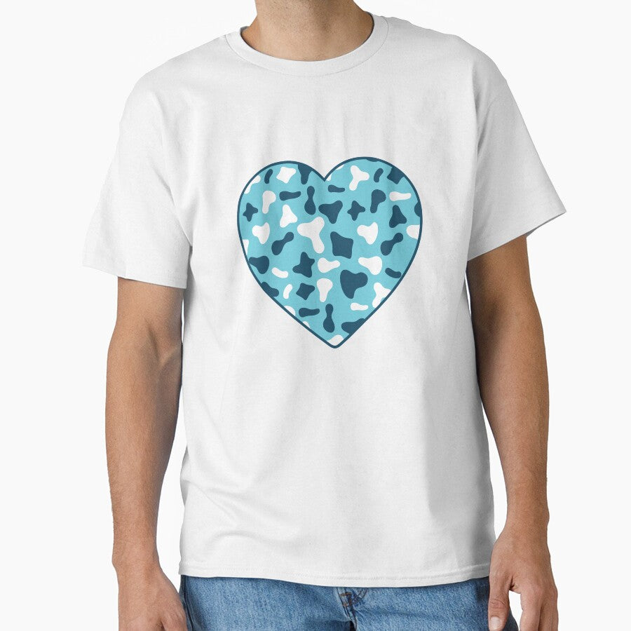 Royal Blue White Cow Pattern on Light Blue Cowhide | Light Blue Cow Skin Heart by Cow-Print-Stuff