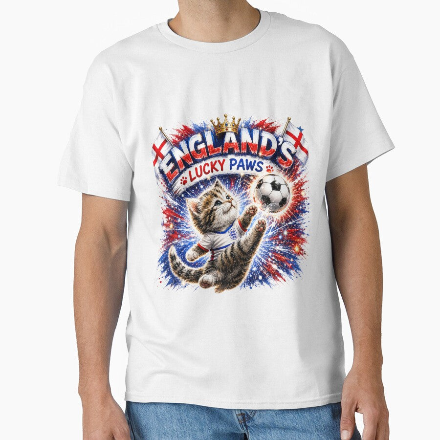 England’s Lucky Paws – Cute Football Kitten Soccer Fan Art | England Cat World Cup Design  Description by bazstees54