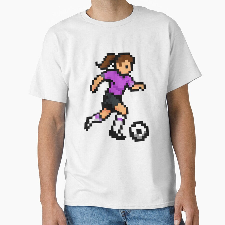 Pixel Female Soccer Player Dribbling – Purple Retro 8-Bit Football Player by Is It Soccer Or Football