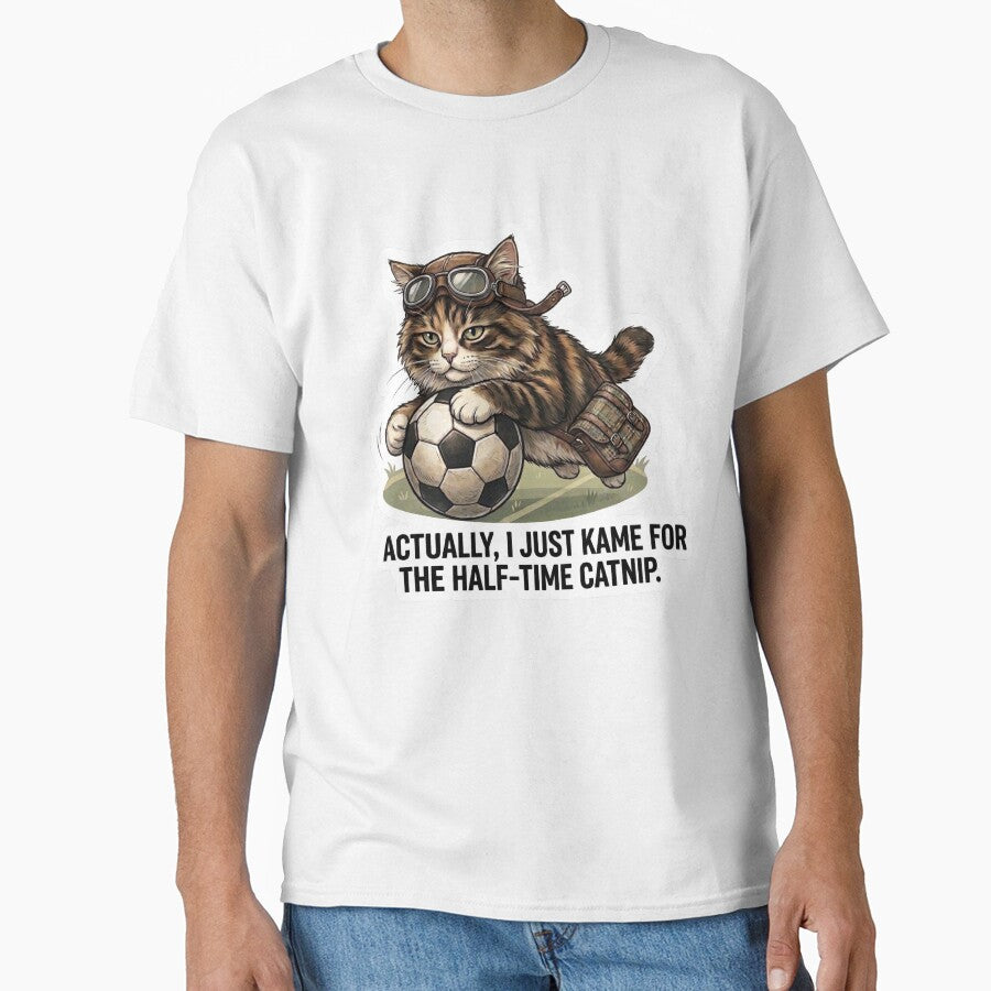 Funny Soccer Cat Half-time Catnip Meme Design by Serene Whiskers