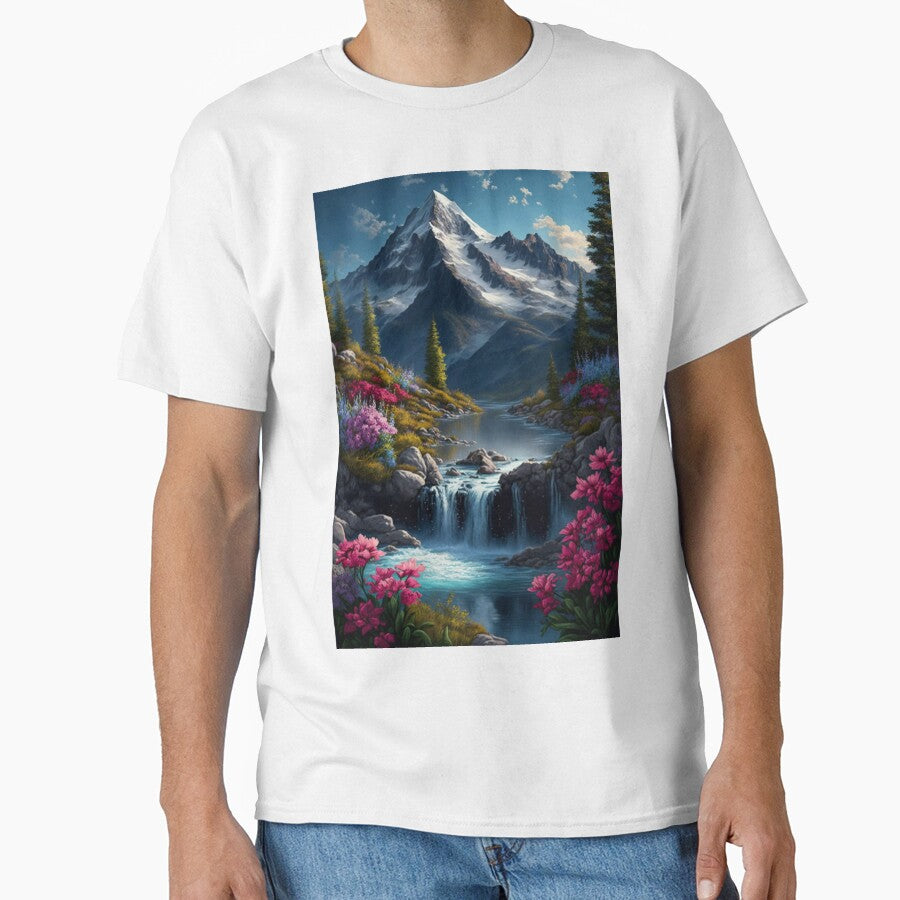 Flowery mountain with running waterfall by Dannypryce