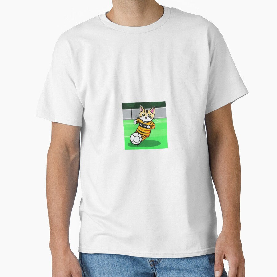 Drawing of a cat playing football soccer by cesavision