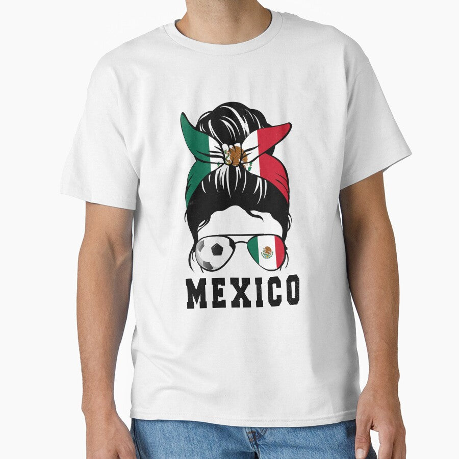Mexico Soccer Girl Mom Messy Bun Flag Football Fan by JonCook94