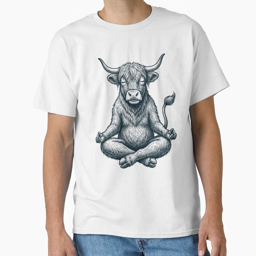 Vintage Highland Cow Yoga Lotus Meditation Lover by DoodleTortle