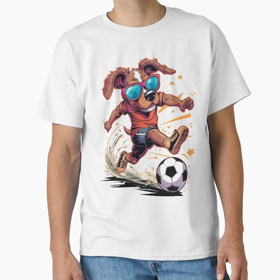 Cool Sporty Dog Playing Soccer Funny Cartoon T-Shirt & Sticker by Bada-stickers