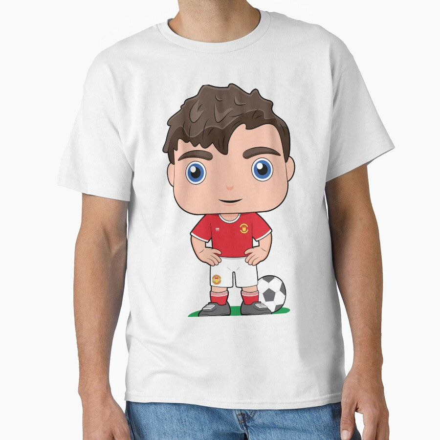Cute soccer boy player illustration in red kit by essjaydesigns