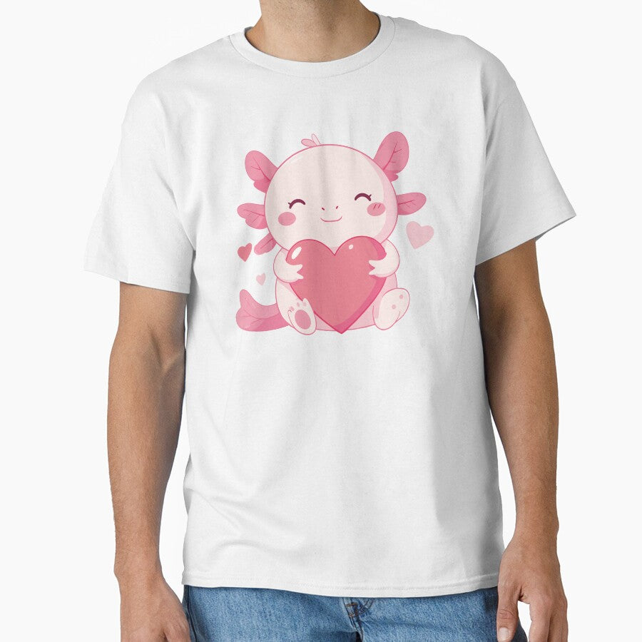 Cute Axolotl Holding Heart – Kawaii Valentine Axolotl by Rocamisetas