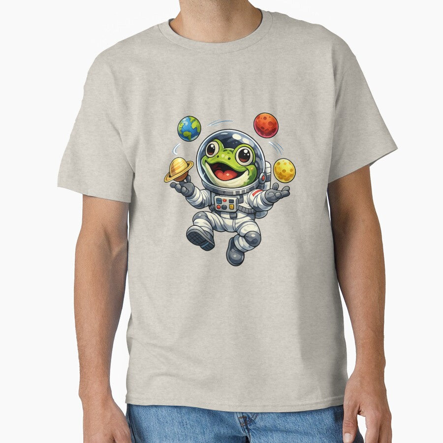 Frog the astronaut juggling planets by FroggyOnly