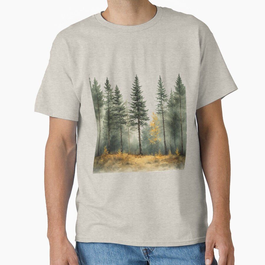 Misty Pine Forest Watercolor Art – Calm Nature Illustration for Cozy Home Decor by NegarTv Designs by NegarTv Designs
