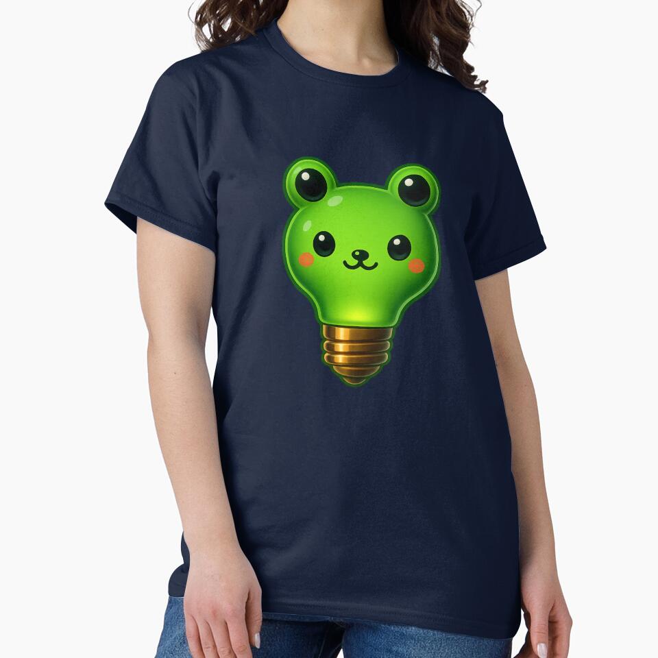 Cute Green Frog Lightbulb – Kawaii Neon Glow Frog Design by GoldenDreamGallery