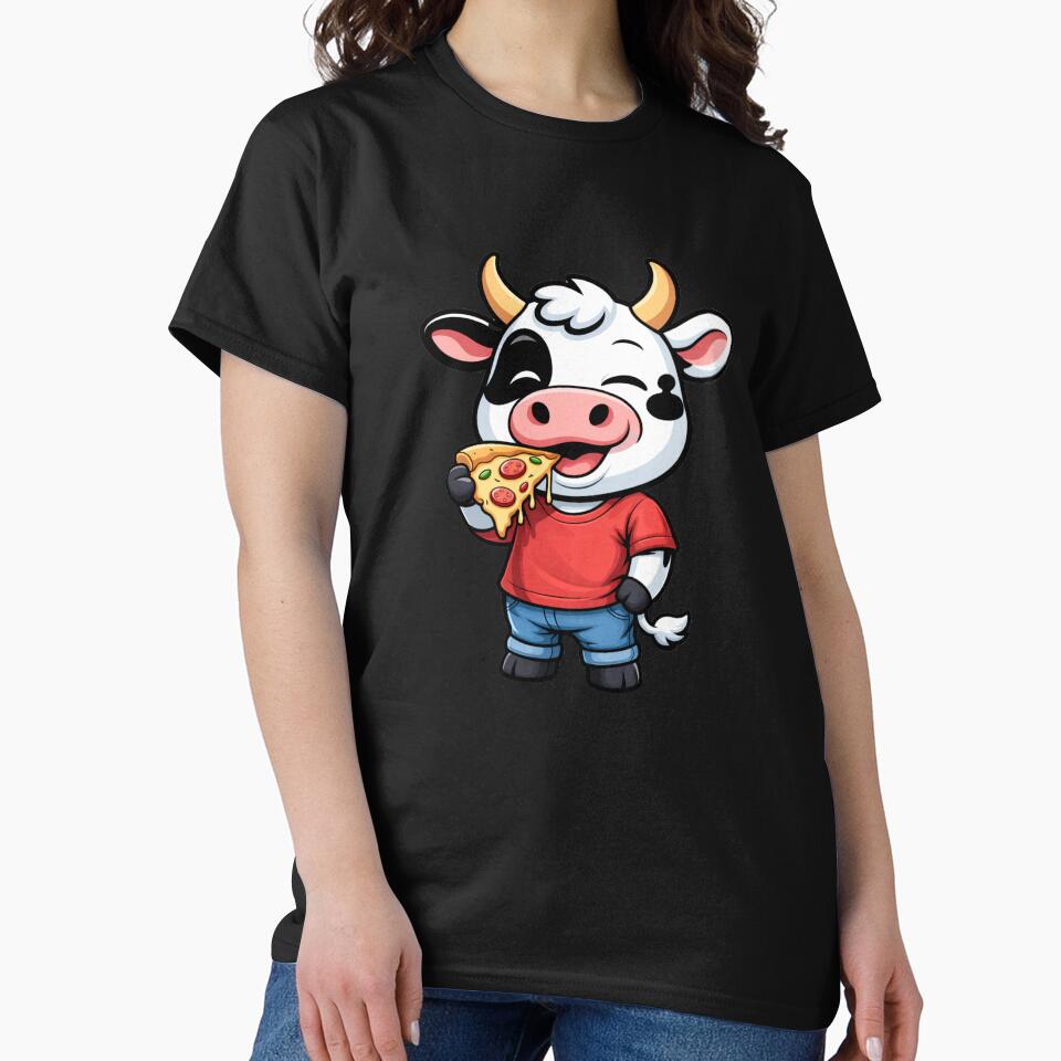 Pizza Lover Cow – Cute Chibi Cow Cartoon | Funny Foodie Design by ColorSplash123