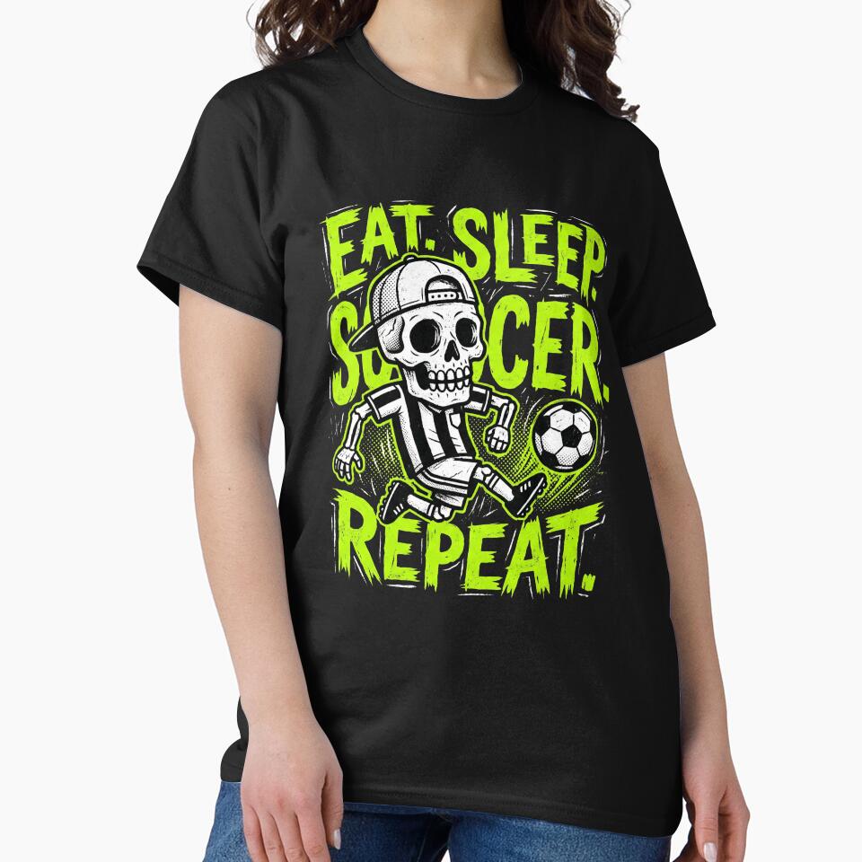 Eat Sleep Soccer Repeat Funny Skeleton Shirt by TeNovaStudio