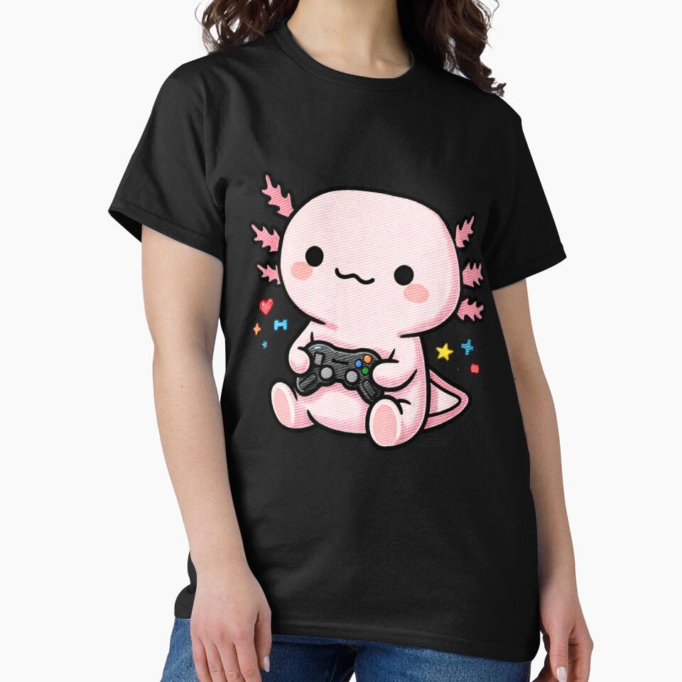 Gamer Axolotl – Cute Kawaii Gaming Axolotl with Controller Embroidery Style by ColorSplash123