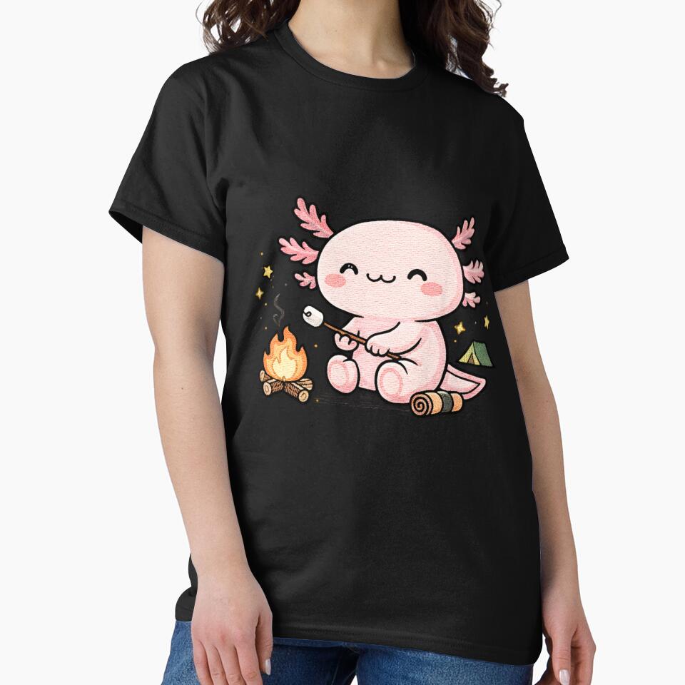 Camping Axolotl – Cute Kawaii Campfire Axolotl Embroidery Style by ColorSplash123
