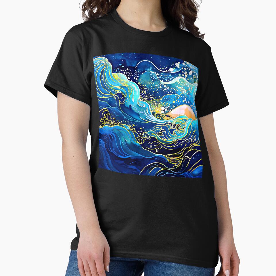 Asian-Inspired Blue Ocean Waves Abstract Design Art by DEC02